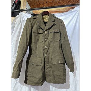 Vtg US Military Army Green Wool Coat Dress Jacket Mens WWII Korean Sz 36XL NAMED